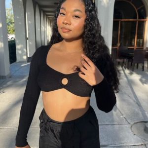 Sweater-Knit Keyhole Crop Top