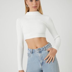 Sweater-Knit Mock Neck Crop Top