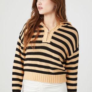 Striped Hooded Half-Zip Sweater