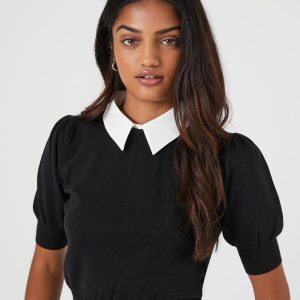 Sweater-Knit Collar Crop Top