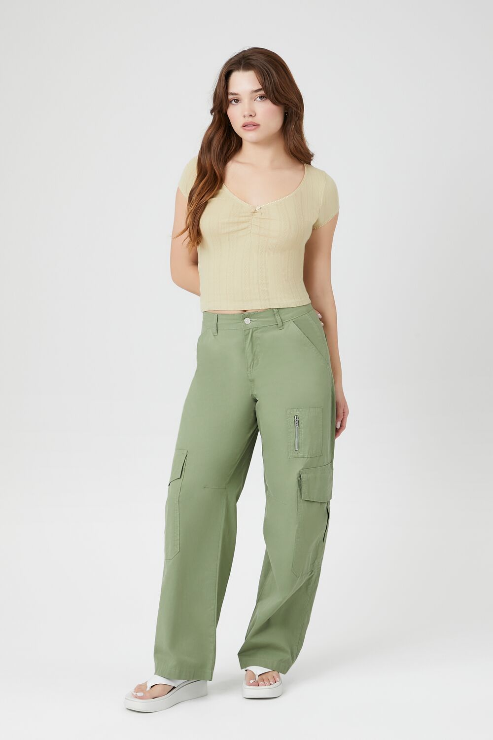 Cropped Pointelle Knit Tee - Image 9