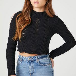 Cropped Open-Knit Sweater