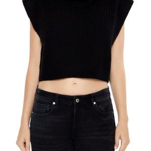 Cropped Sleeveless Turtleneck Sweater