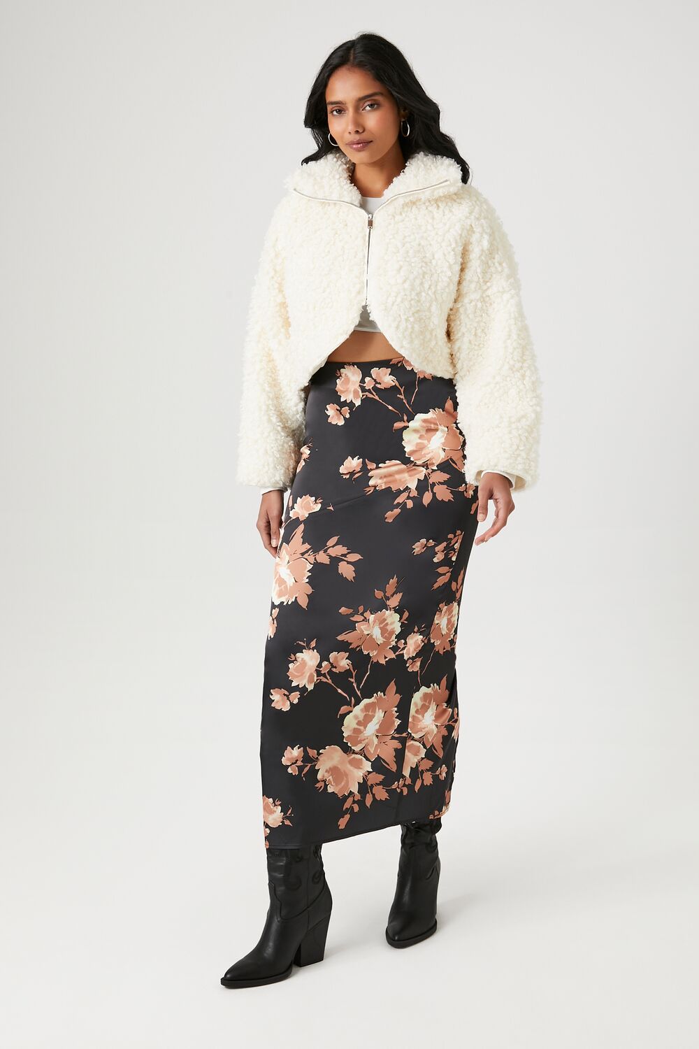 Faux Shearling Cropped Moto Jacket - Image 4