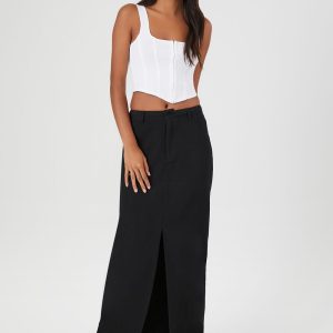 Twill Split-Hem Maxi Skirt