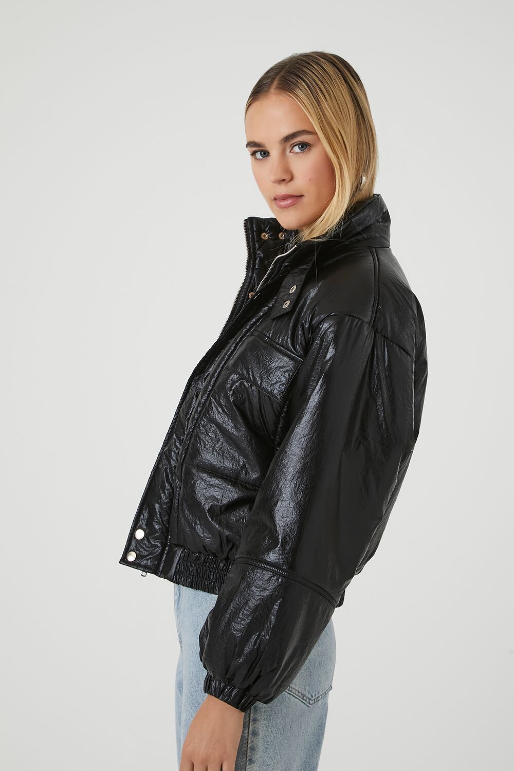 Faux Leather Puffer Jacket - Image 3