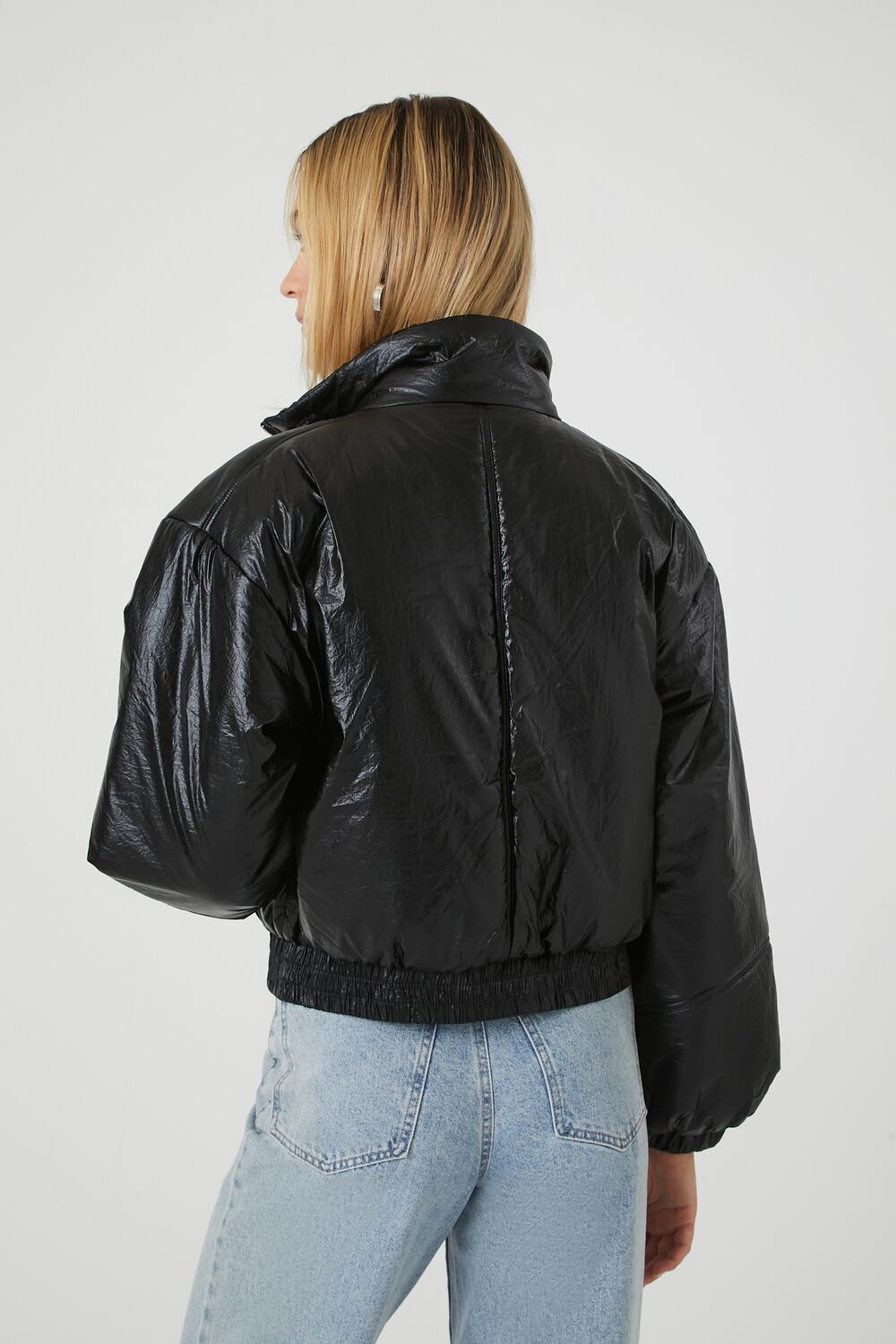 Faux Leather Puffer Jacket - Image 4