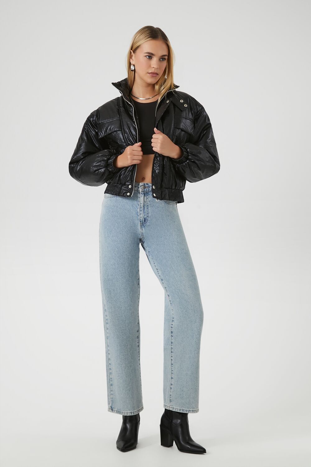 Faux Leather Puffer Jacket - Image 5