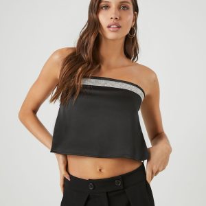 Rhinestone Strapless Crop Top