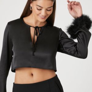 Satin Feather Crop Top