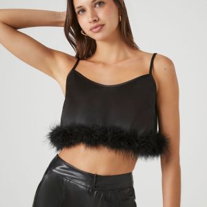 Fur-Trim Cropped Cami
