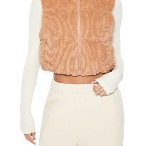 Cropped Funnel Neck Corduroy Vest