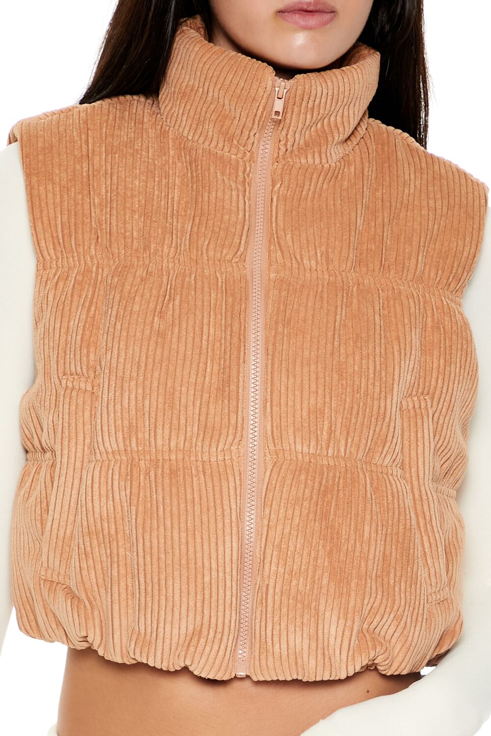Cropped Funnel Neck Corduroy Vest - Image 3