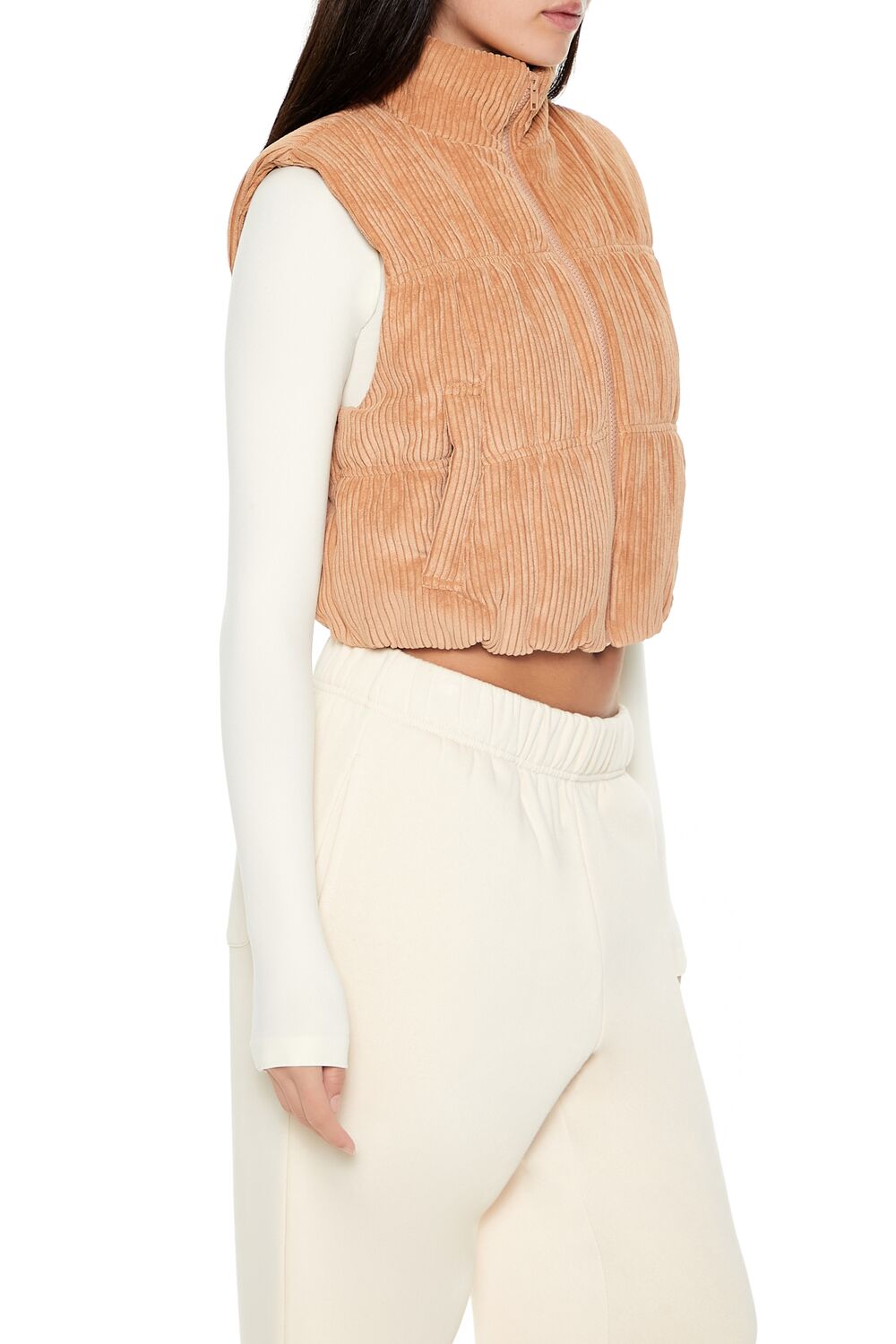 Cropped Funnel Neck Corduroy Vest - Image 4