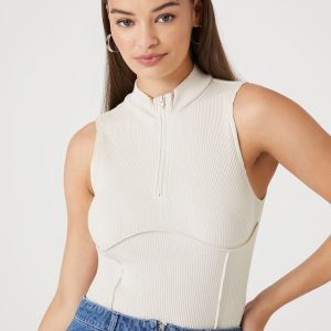 Ribbed Half-Zip Bodysuit