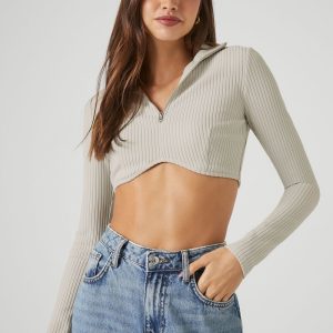 Half-Zip Ribbed Crop Top