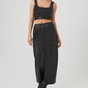 Faux Leather Maxi Slit Skirt