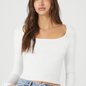 Sweater-Knit Scoop-Neck Crop Top