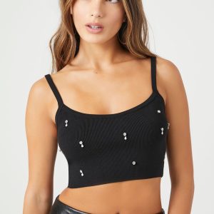 Sweater-Knit Rhinestone Cropped Cami