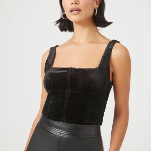 Velvet Hook-and-Eye Crop Top