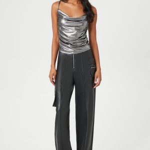Faux Leather Cargo Ankle Pants