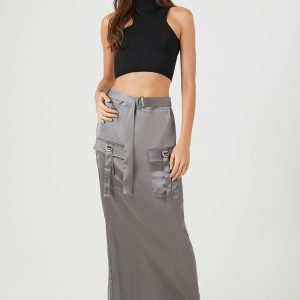 Satin Cargo Maxi Skirt
