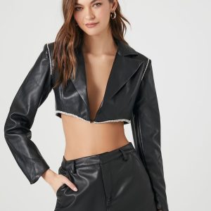 Cropped Faux Leather Jacket