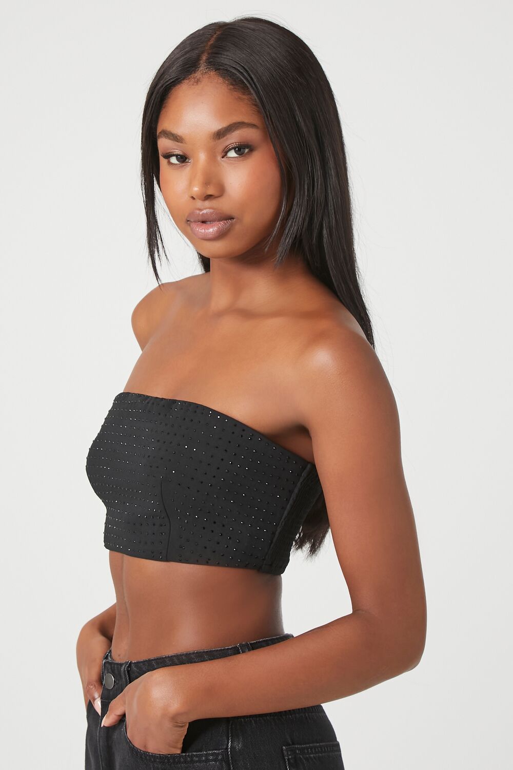 Rhinestone Cropped Tube Top - Image 2