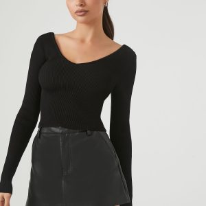 Cropped Rib-Knit Sweater