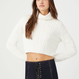 Cable Knit Turtleneck Cropped Sweater