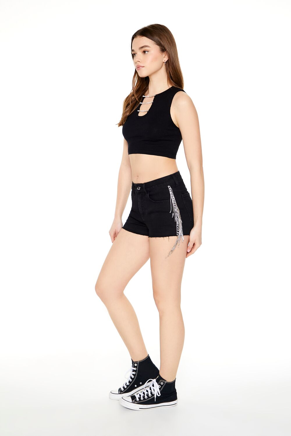 Rhinestone Fringe Denim Shorts - Image 2