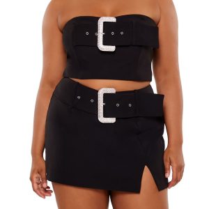 Plus Size Rhinestone Buckle Tube Top