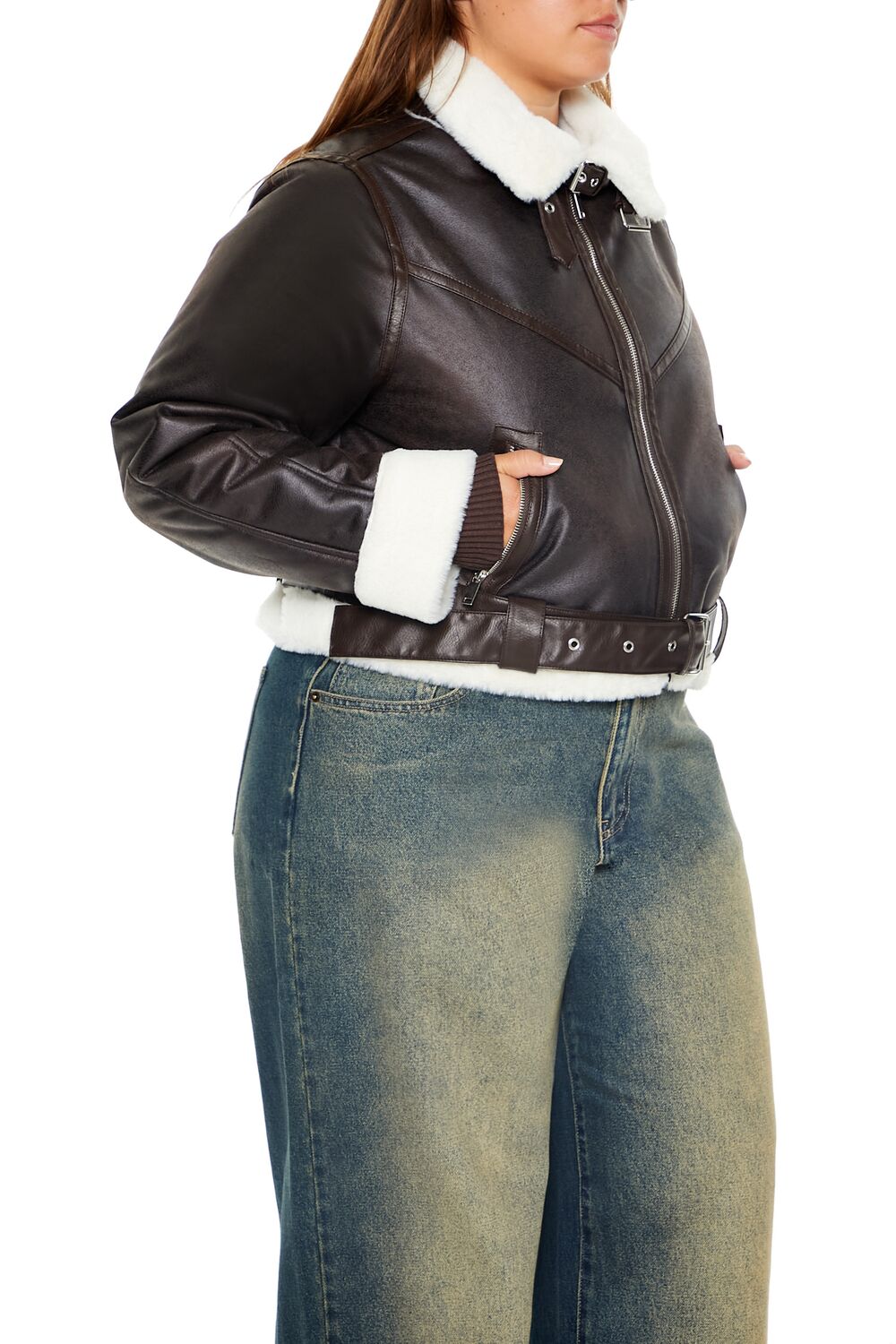 Plus Size Faux Leather Moto Jacket - Image 4
