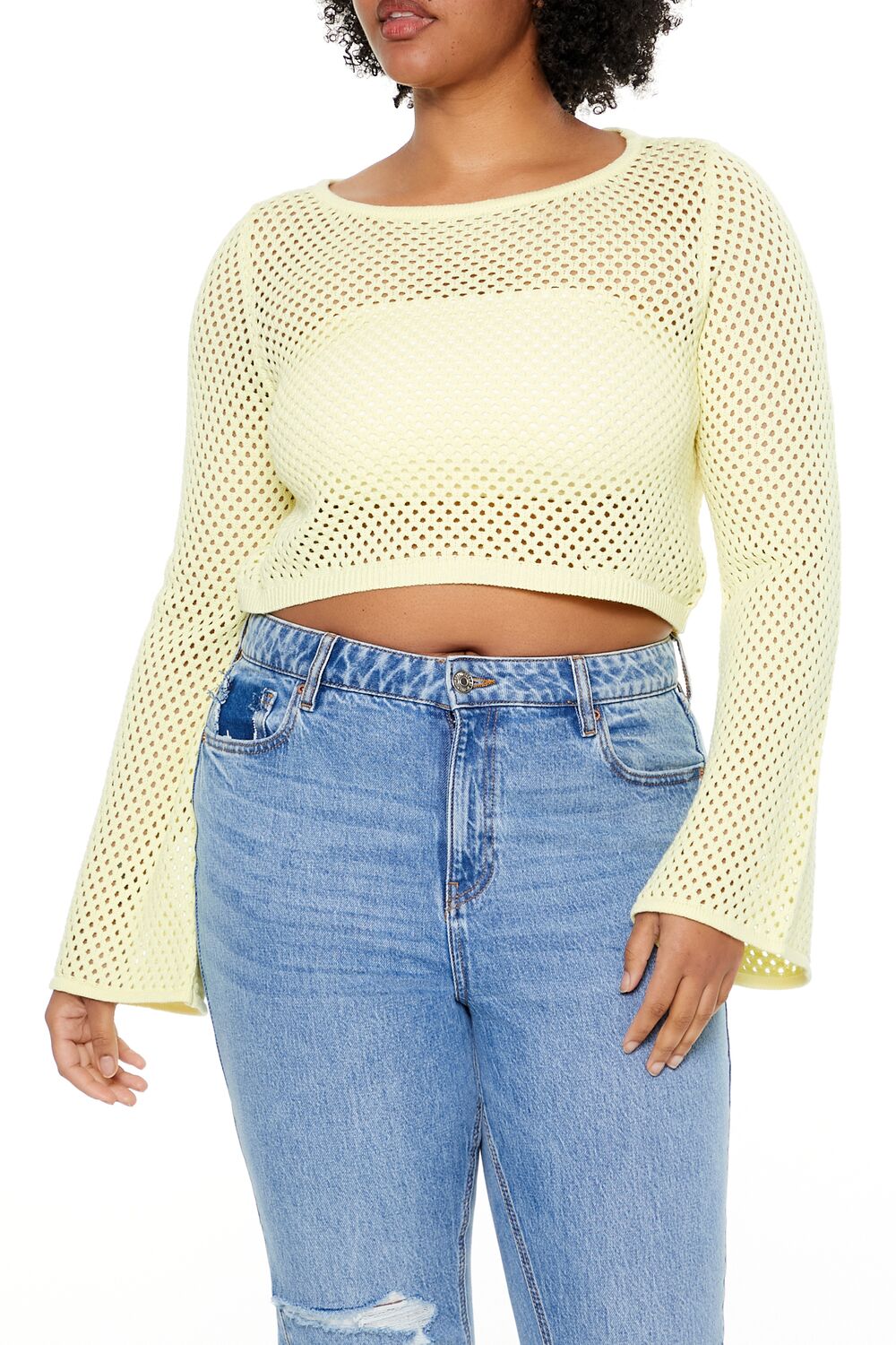 Plus Size Netted Cropped Sweater