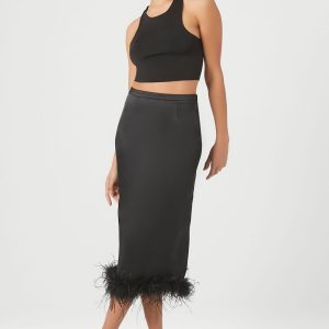 Feather-Trim Maxi Skirt