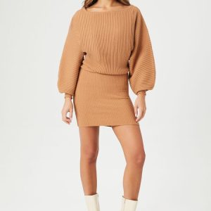 Balloon-Sleeve Mini Sweater Dress