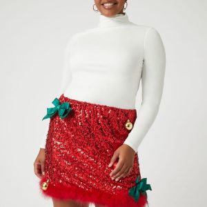 Plus Size Sequin Ornament Mini Skirt