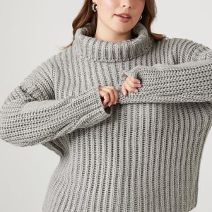 Plus Size Purl Knit Turtleneck Sweater