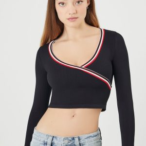 Seamless Striped-Trim Crop Top