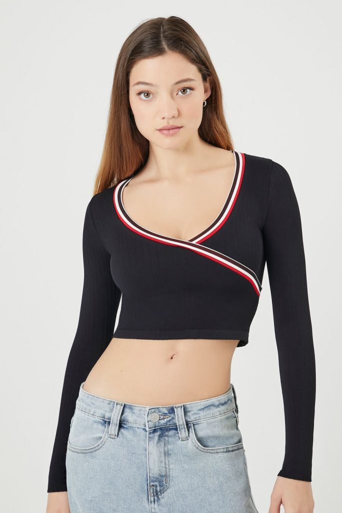 Seamless Striped-Trim Crop Top