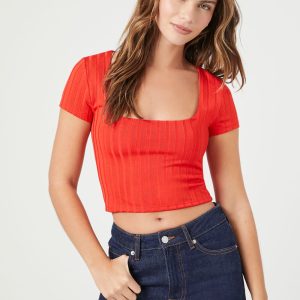Cropped Rib-Knit Tee