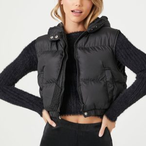 Cropped Hooded Puffer Vest