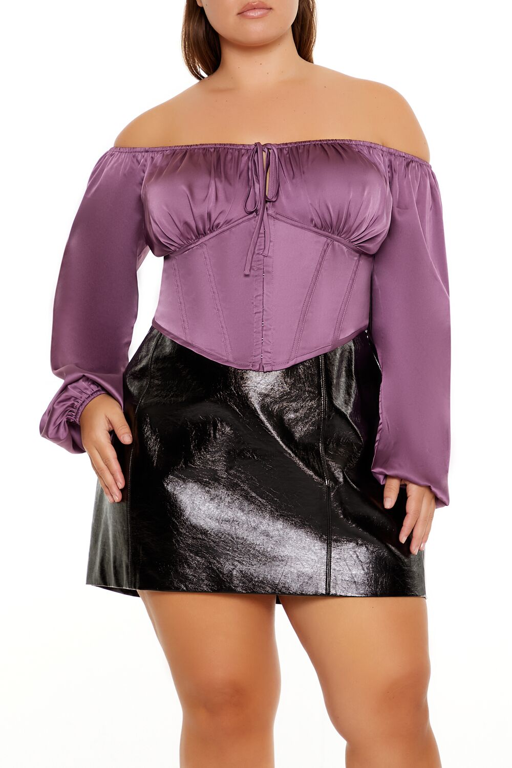 Plus Size Off-the-Shoulder Satin Top