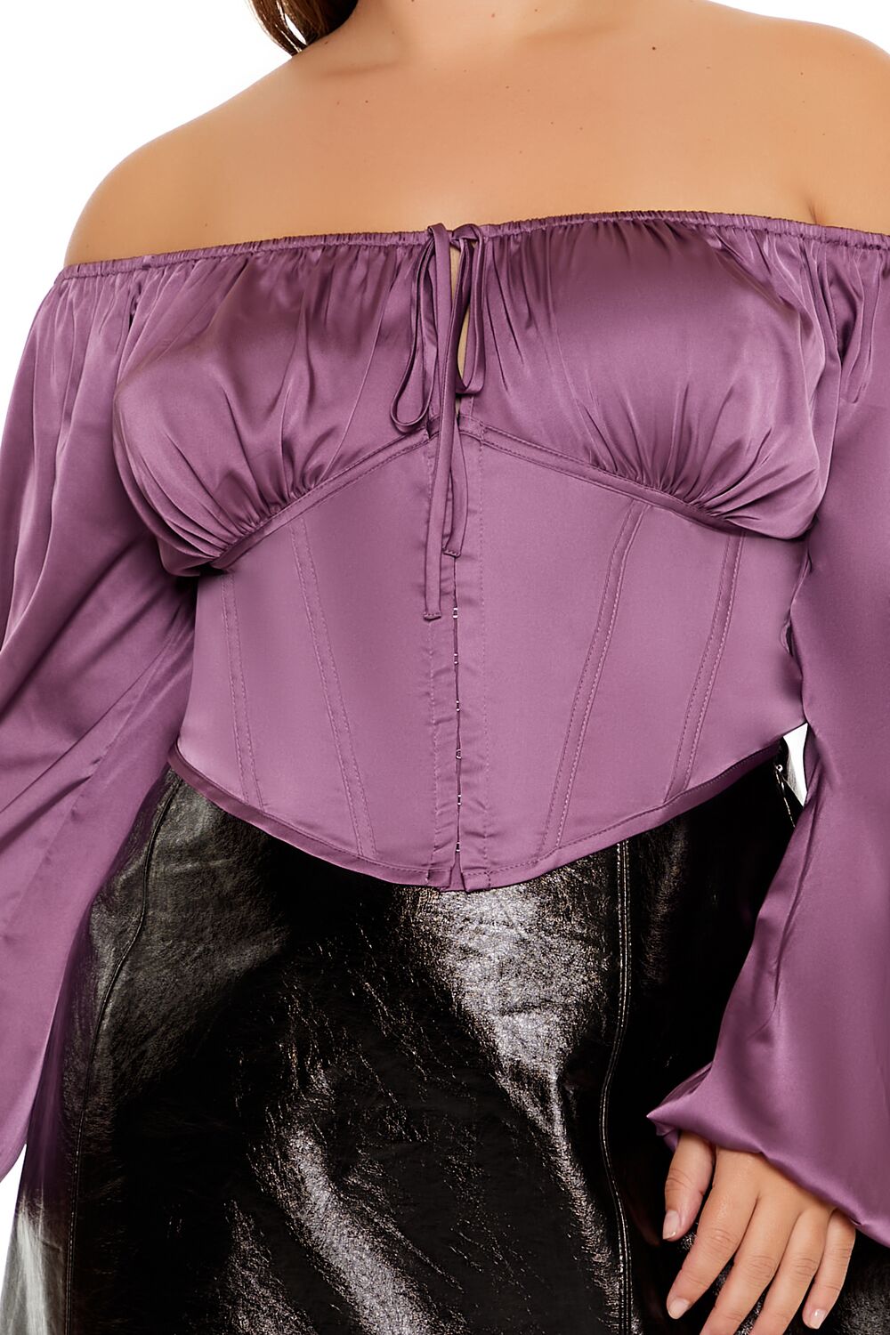 Plus Size Off-the-Shoulder Satin Top - Image 3