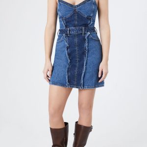 Frayed Colorblock Denim Dress