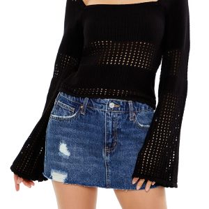 Open-Knit Bell-Sleeve Sweater