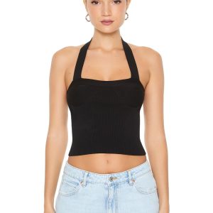 Sweater-Knit Bustier Halter Top