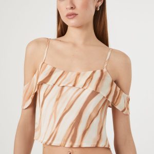 Marble Print Open-Shoulder Top