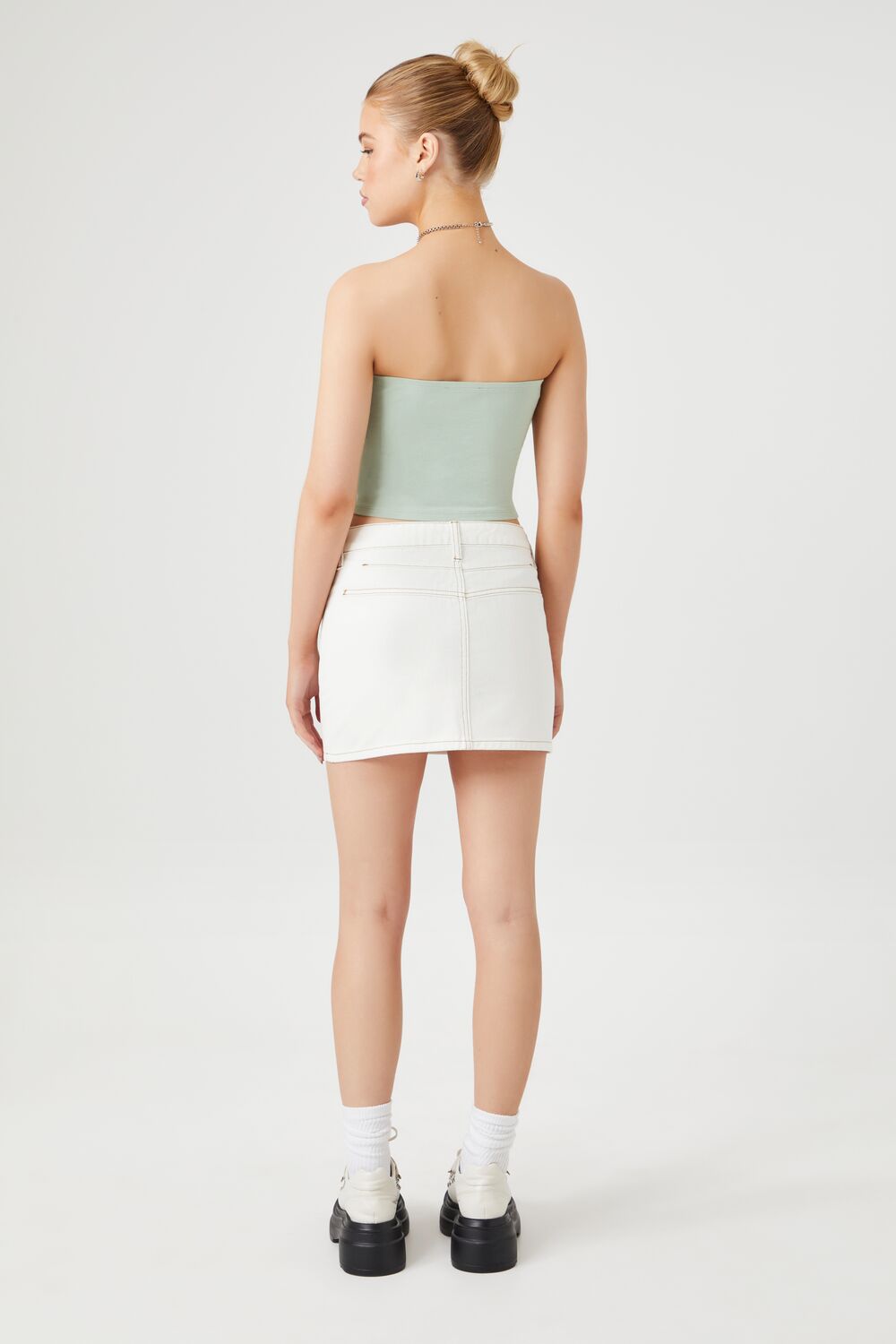 Seamed Denim Mini Skirt - Image 3