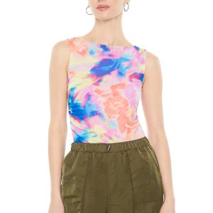 Ruched Tie-Dye Mesh Bodysuit